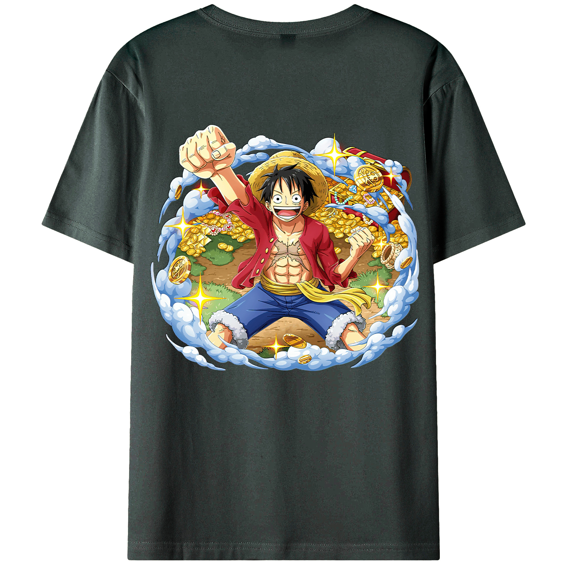 ワンピース モンキー・D・ルフィ ONE PIECE Monkey D. Luffy 綿100％ メンズ半袖Tシャツ（バックプリント） 通気性